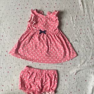 Pink pinafore polka dot dress w/ bloomers